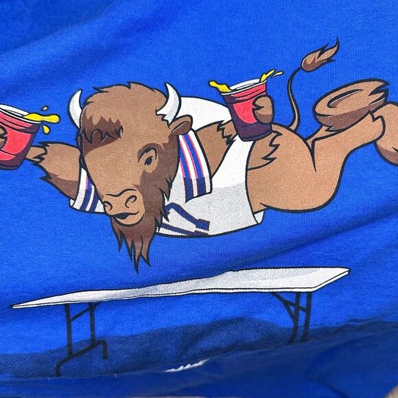Buffalo Bills Breaking Tables Tailgate Graphic - Blue Long Sleeve, Size M - Picture 2 of 7